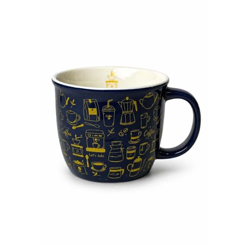 ماگ سرامیکی سرمه‌ای طرح قهوه مناسب لاته و کاپوچینو