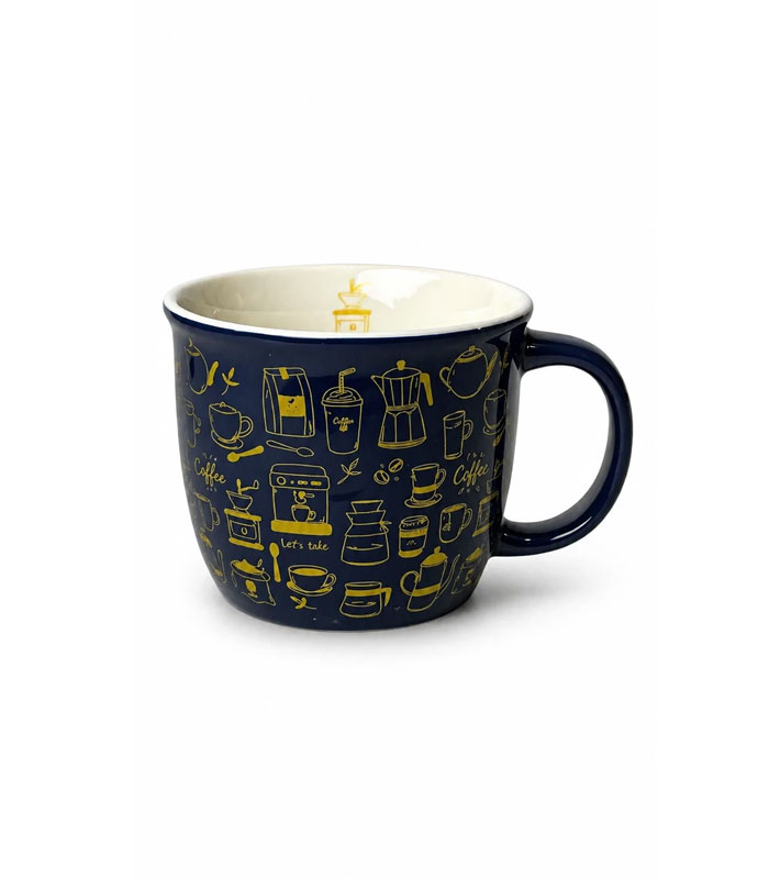 ماگ سرامیکی سرمه‌ای طرح قهوه مناسب لاته و کاپوچینو