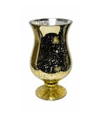 گلدان شیشه‌ای طلایی پتینه کاری با سطح براق طلایی و پایه گرد