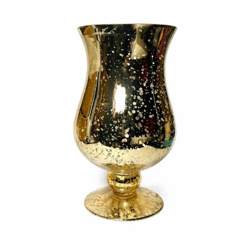 گلدان شیشه‌ای طلایی پتینه کاری با سطح براق طلایی و پایه گرد