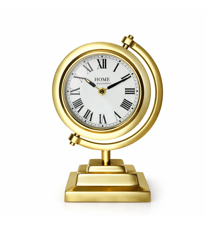 ساعت رومیزی پایه مستطیل طلایی طرح کلاسیک ساخت هند