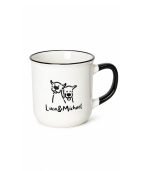 ماگ سرامیکی سفید با طرح سگ کارتونی و نوشته Luca & Michael با لبه و دسته مشکی