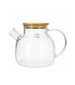 قوری دمنوش شیشه‌ای پیرکس با درب چوبی بامبو برند مادام کوکو مناسب وارمر