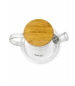 قوری دمنوش شیشه‌ای پیرکس با درب چوبی بامبو برند مادام کوکو مناسب وارمر