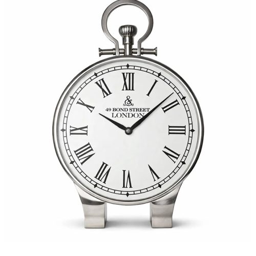 ساعت رومیزی استیل دست‌ساز با صفحه سفید و اعداد رومی، موتور بی‌صدا و طراحی لوکس ساخت هند