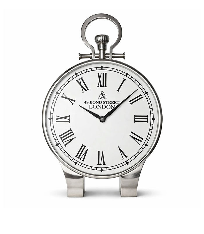 ساعت رومیزی استیل دست‌ساز با صفحه سفید و اعداد رومی، موتور بی‌صدا و طراحی لوکس ساخت هند