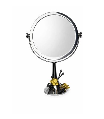 آینه رومیزی آلومینیومی و نیکل با تزئین گل برنجی | ساخت هند | دست‌ساز و لوکس