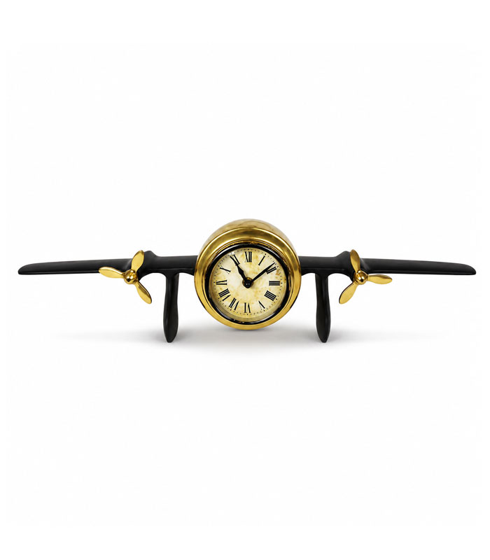 airplane-black-gold-metal-table-clock-03 ساعت رومیزی طرح هواپیما کلاسیک ساخت هند