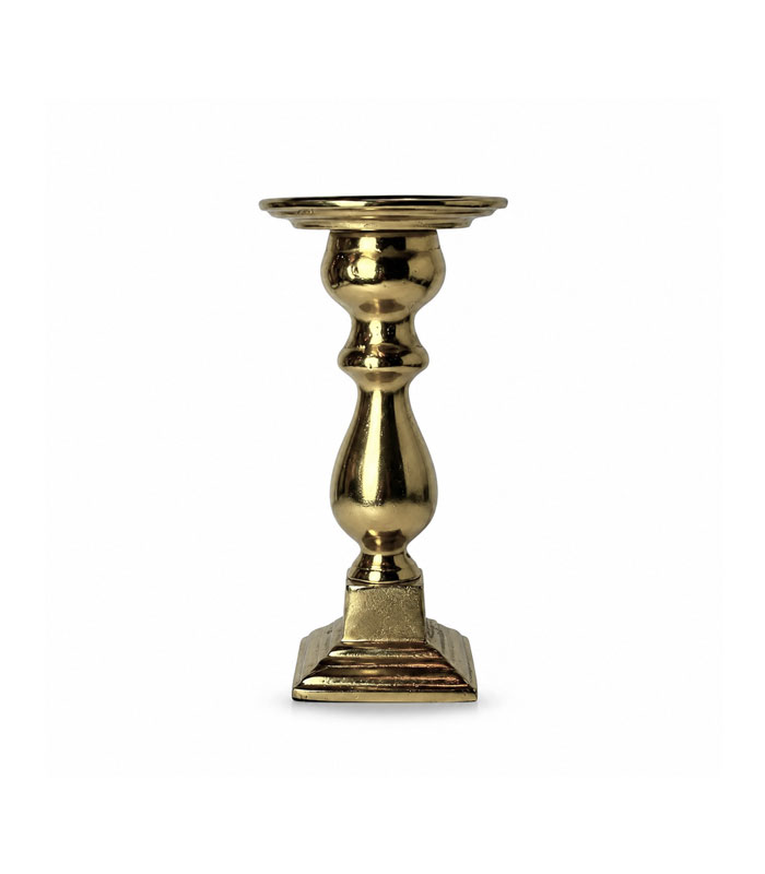 gold-metal-candleholder-21cm-01 شمعدان فلزی طلایی دستساز آلومینیوم و نیکل 32 cm